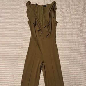Fashion Nova Olive Ruffle-Trim Sleeveless Jumpsuit